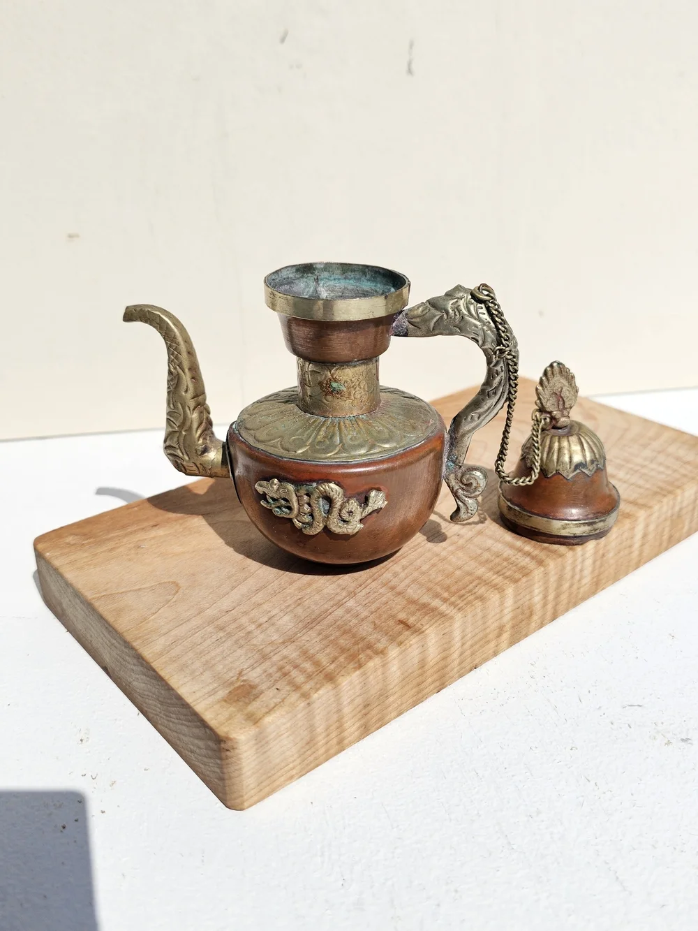 Vintage Tibetan Copper Silver Ewer Teapot Dragon Handle Elephant Pitcher